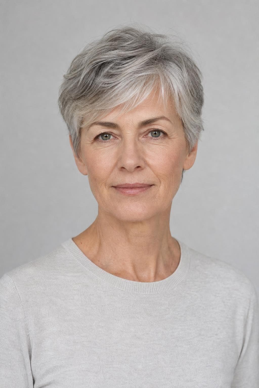 Marguerite, fictional AI fashion model: woman, in their fifties or sixties