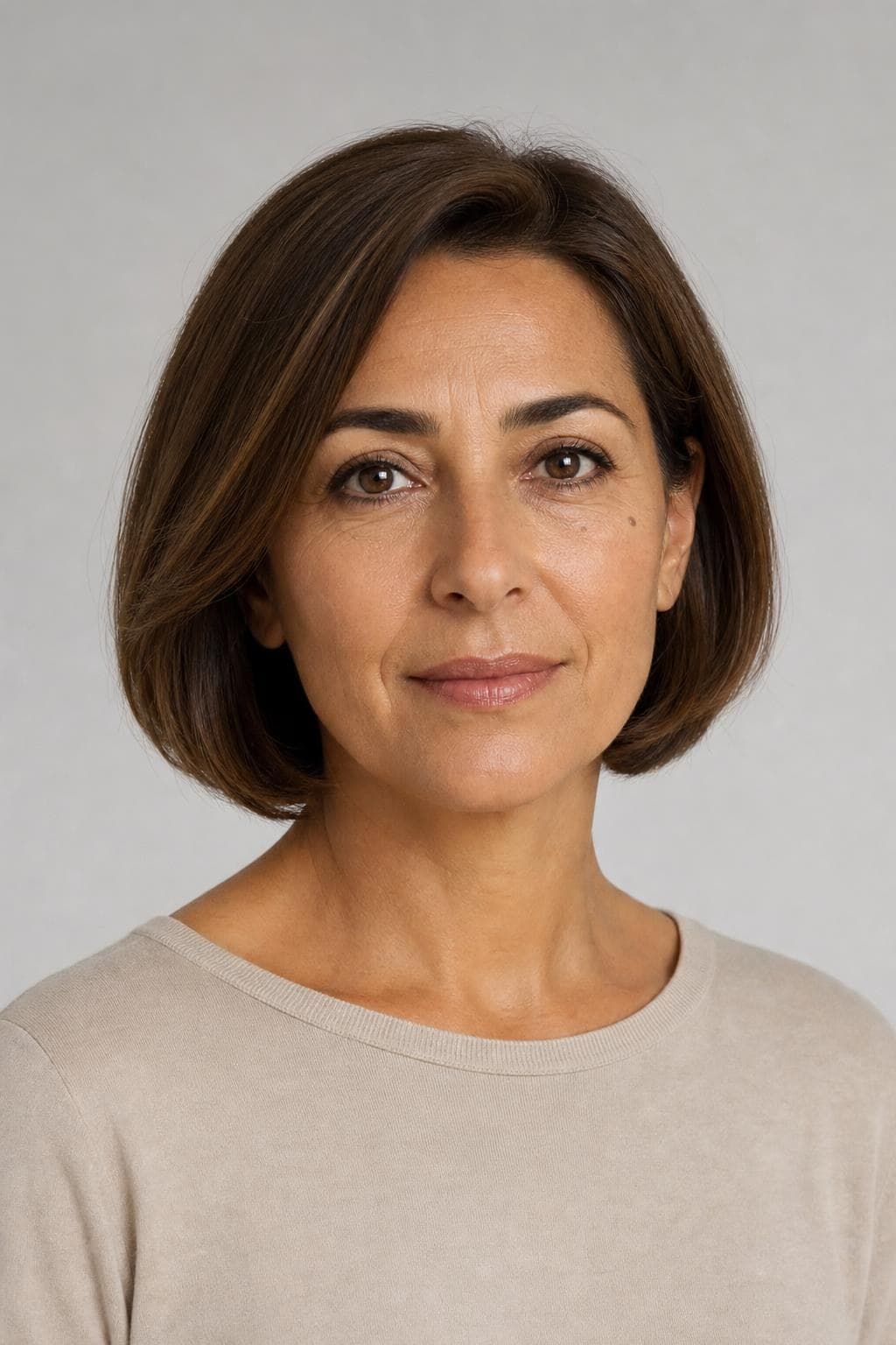 Sofia, fictional AI fashion model: woman, in their forties